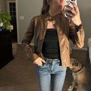 BB Dakota Camel Faux Leather Motorcycle Jacket